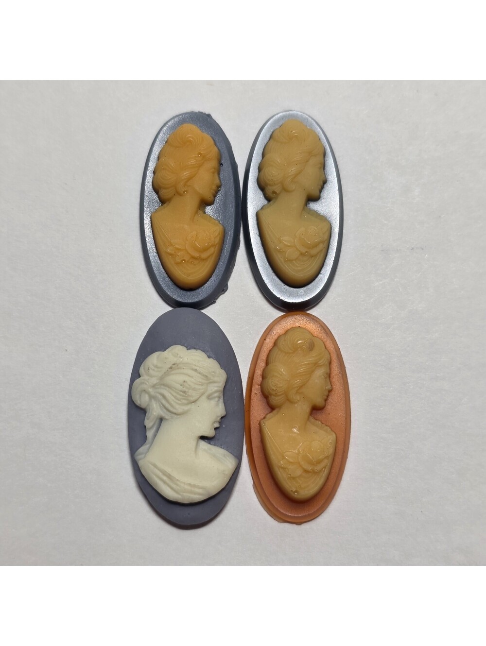 Lot of 4 Small Vintage Style Lady Cameo Cabochons Resin Mixed Colors EUC